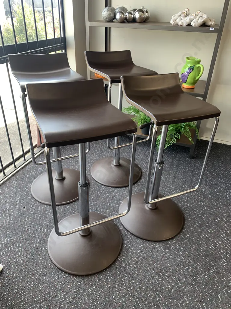 Set of 4 Italian Gaber Micro A Bar Stools Brown Techno Polymer Seat, Chromed Frame And Combined Base. Adjustable Swivel Image 1++