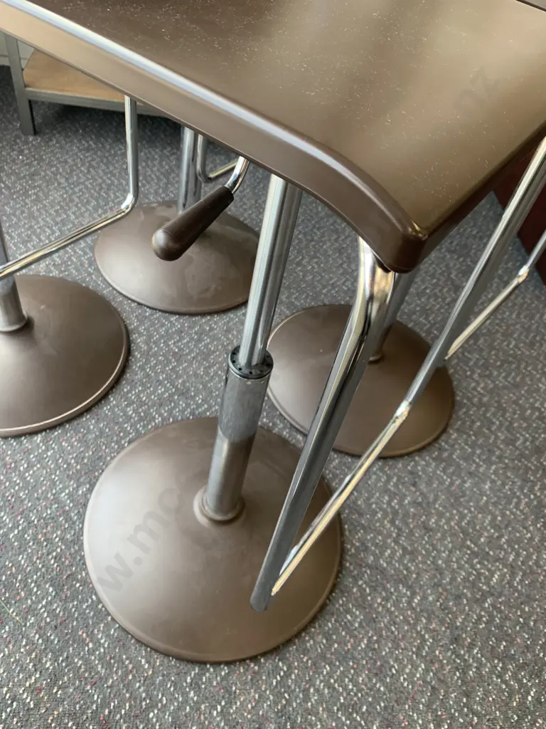 Set of 4 Italian Gaber Micro A Bar Stools Brown Techno Polymer Seat, Chromed Frame And Combined Base. Adjustable Swivel Image 1++