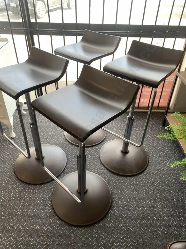 Set of 4 Italian Gaber Micro A Bar Stools Brown Techno Polymer Seat, Chromed Frame And Combined Base. Adjustable Swivel Image 1++