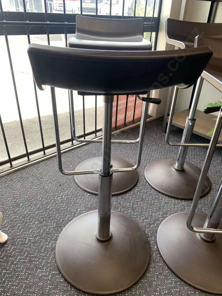 Set of 4 Italian Gaber Micro A Bar Stools Brown Techno Polymer Seat, Chromed Frame And Combined Base. Adjustable Swivel Image 1++