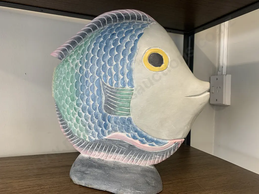 Vintage Hand Carved Wooden Large Tropical Fish - Thailand, Freestanding, 36 x 39.5cm Image 1++