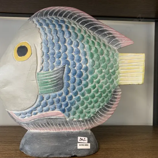 Vintage Hand Carved Wooden Large Tropical Fish - Thailand, Freestanding, 36 x 39.5cm