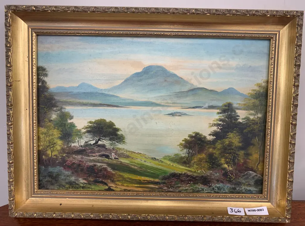 Oil Painting Loch Katrine Loch Lomond & a Highland Loch Scene by Willis George Pryce (1866-1949) Gilt Frame, 32 x 42.5cm Image 1++