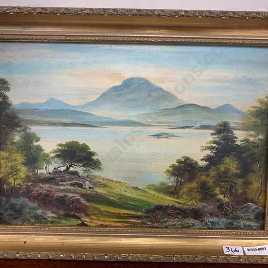 Oil Painting Loch Katrine Loch Lomond & a Highland Loch Scene by Willis George Pryce (1866-1949) Gilt Frame, 32 x 42.5cm