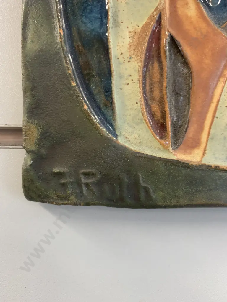Vintage Ruth Factor Glazed Ceramic Relief Tile, 22 x 14cm Image 1++