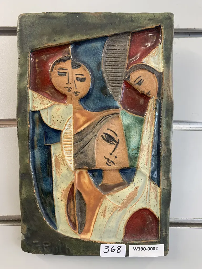 Vintage Ruth Factor Glazed Ceramic Relief Tile, 22 x 14cm Image 1++