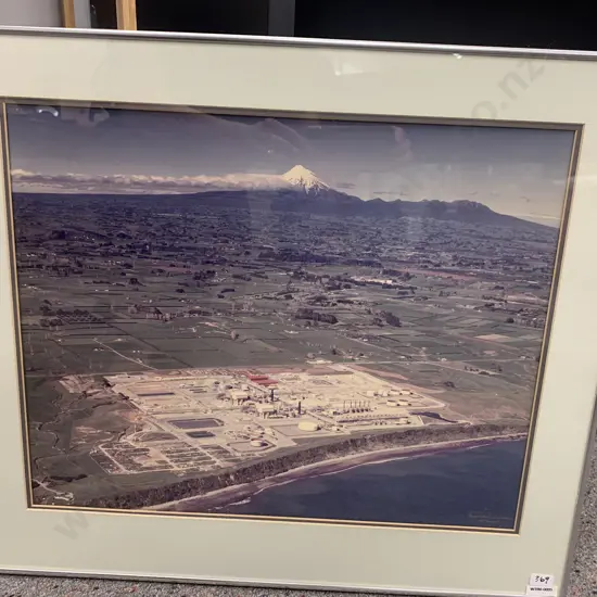 Vintage Framed Photograph New Plymouth Area With Mt Egmont In Background, 54.4 x 62.5cm