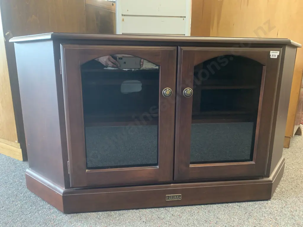 Forest Furniture Dark Stained Corner TV Stand, 2 Door With Glass Panels, 2 Adjustable Shelves, H83 W120 D68cm Image 1++