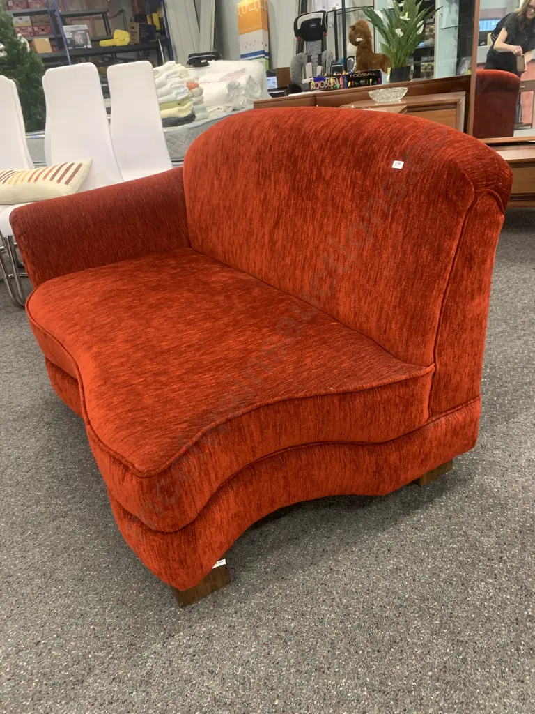 Modernist Rust Colour Studio Chaise Lounge, Chunky Wooden Square Feet, H85 W133 D90cm With Cushion Image 1++