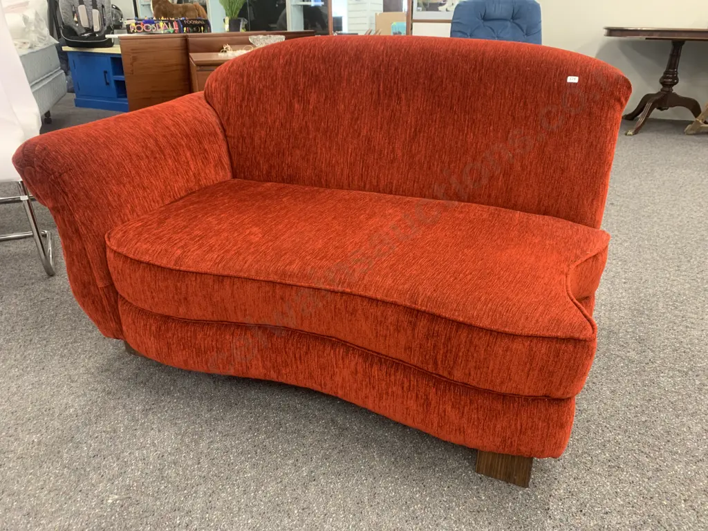 Modernist Rust Colour Studio Chaise Lounge, Chunky Wooden Square Feet, H85 W133 D90cm With Cushion Image 1++