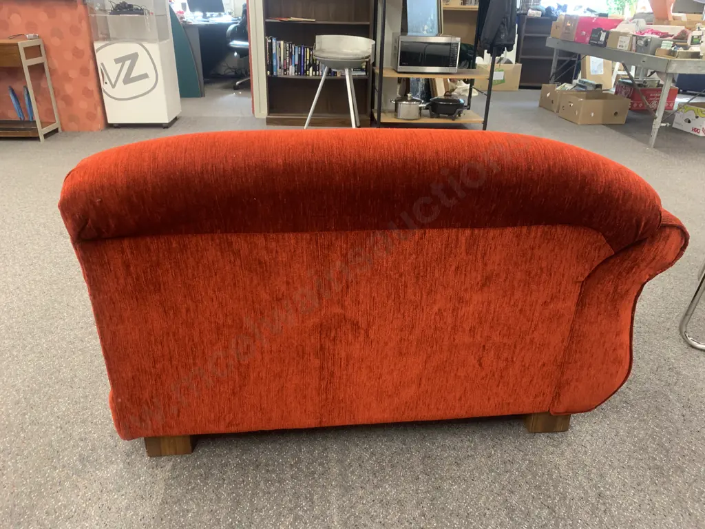 Modernist Rust Colour Studio Chaise Lounge, Chunky Wooden Square Feet, H85 W133 D90cm With Cushion Image 1++