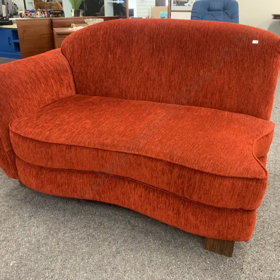Modernist Rust Colour Studio Chaise Lounge, Chunky Wooden Square Feet, H85 W133 D90cm With Cushion