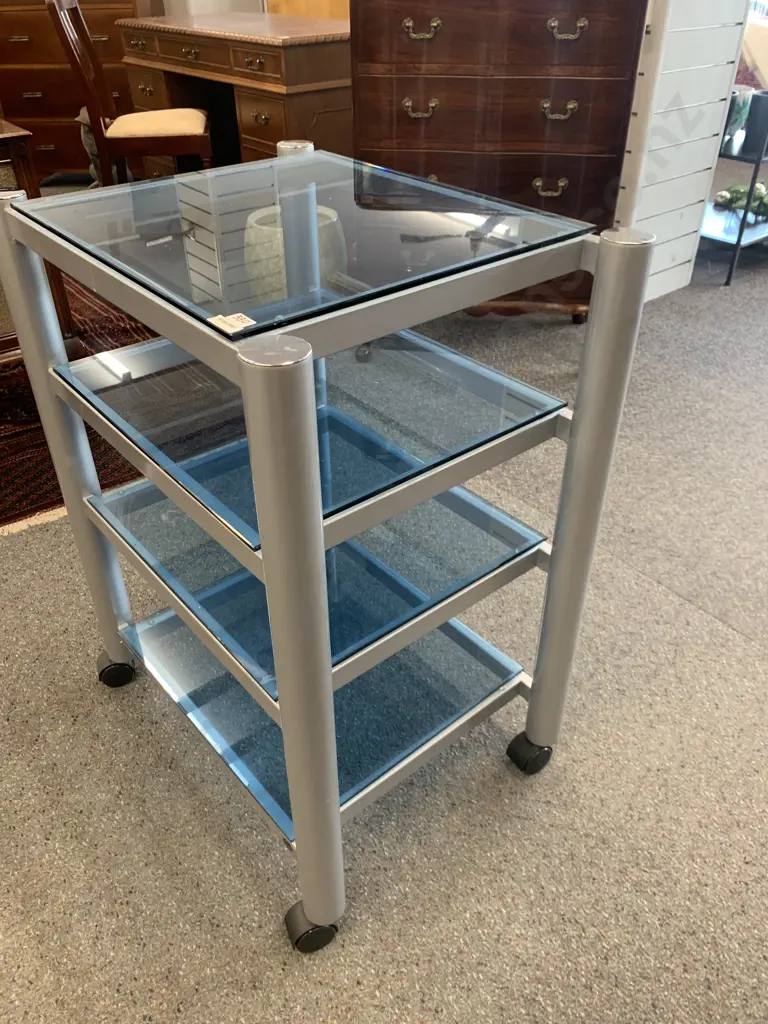 Sound Creations Sonata Audio Rack-SONTV3D On Castors, 4 Blue Glass Shelves, H77 W59.5 D44.5cm Image 1++