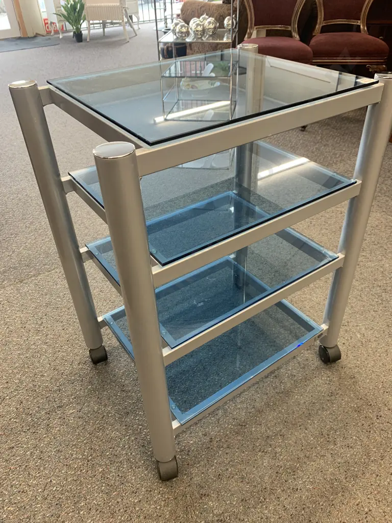 Sound Creations Sonata Audio Rack-SONTV3D On Castors, 4 Blue Glass Shelves, H77 W59.5 D44.5cm Image 1++