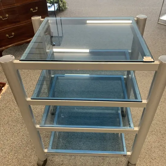 Sound Creations Sonata Audio Rack-SONTV3D On Castors, 4 Blue Glass Shelves, H77 W59.5 D44.5cm