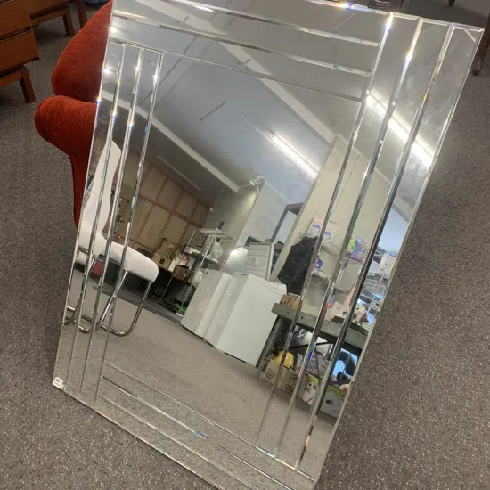Modernist Mirror With Bevelled Mirrored Frame, 105 x 74cm (2-Way) One Corner As Found