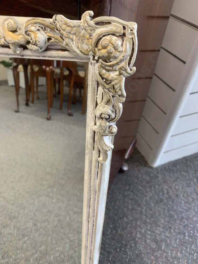 Vintage White & Gilt Framed Mirror With Ornate Detail At Corners, 73 x 58cm Image 1++