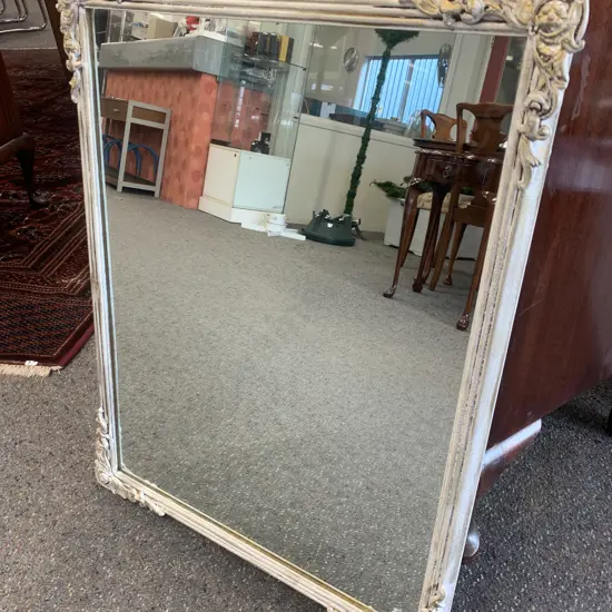 Vintage White & Gilt Framed Mirror With Ornate Detail At Corners, 73 x 58cm