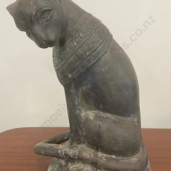 Vintage Brass 'Pompeian Bronze' Cat - Sun Ngai Brass Factory Hong Kong, 45 x 30cm