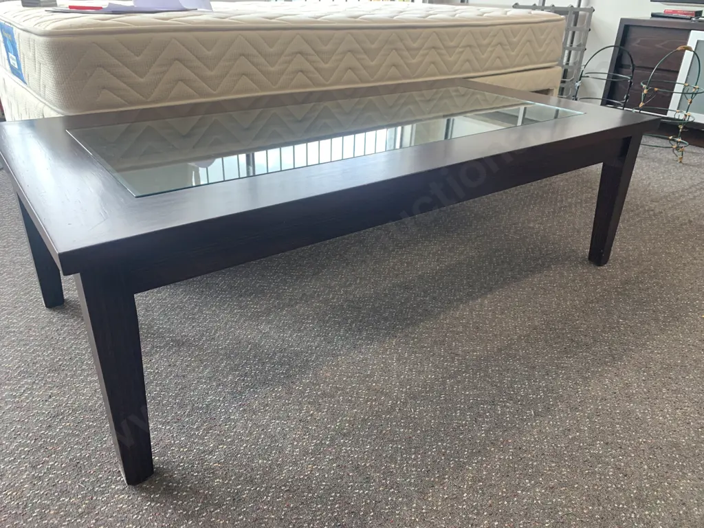 Modern Dark Stain Wooden / Glass Coffee Table, H42 W140 D70cm Image 1++