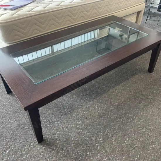 Modern Dark Stain Wooden / Glass Coffee Table, H42 W140 D70cm