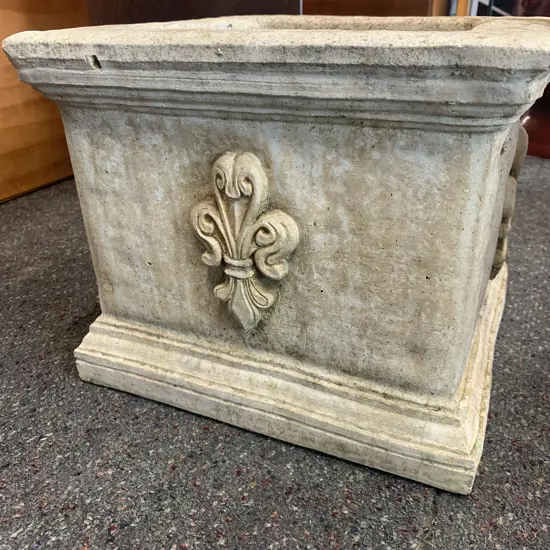 Concrete Square Cream Planter With Ornate Detail, H28 W36 D 36cm