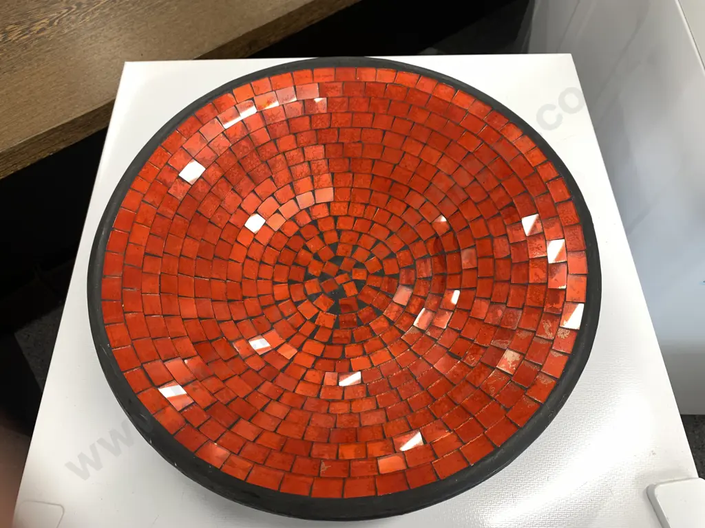 Large Red & Black Mosaic Bowl, Dia37cm Image 1++