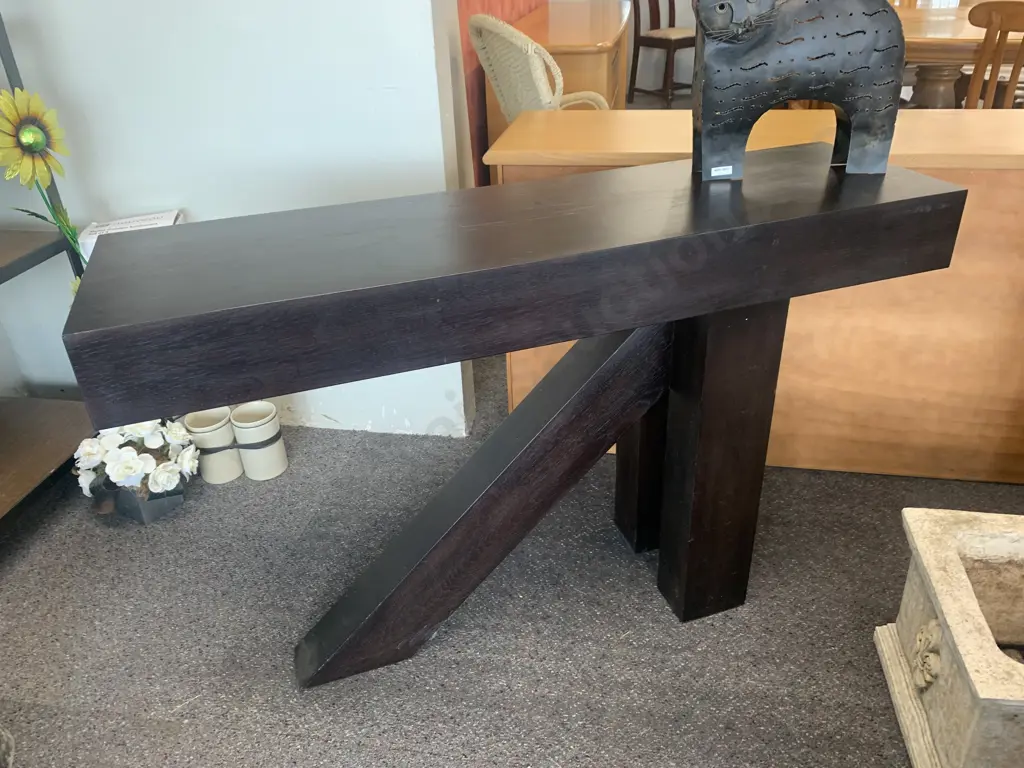 Modernised Dark Brown Wooden Hall Table, H75 W120 D33cm Image 1++