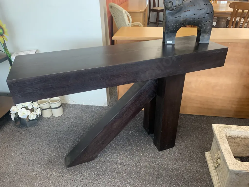 Modernised Dark Brown Wooden Hall Table, H75 W120 D33cm Image 1++
