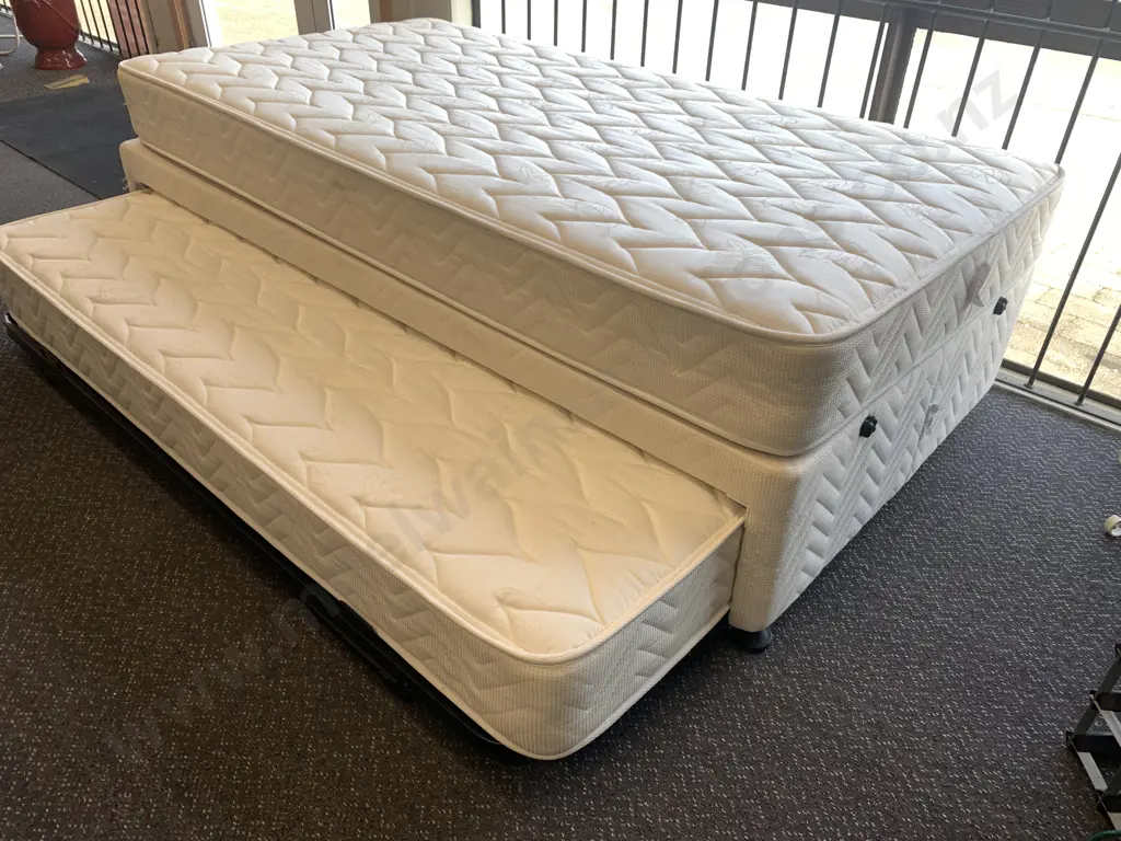 Sealy Posturpedic Slumber Crest Companion King Single Trundler Bed, Cream Leaf Design Image 1++