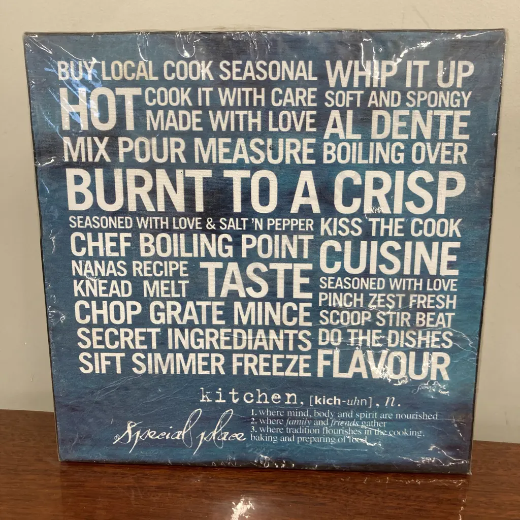 Kitchen Wall Art "Buy Local Cook Seasonal ..." New In Plastic, 30.5 x 30.5cm Image 1++