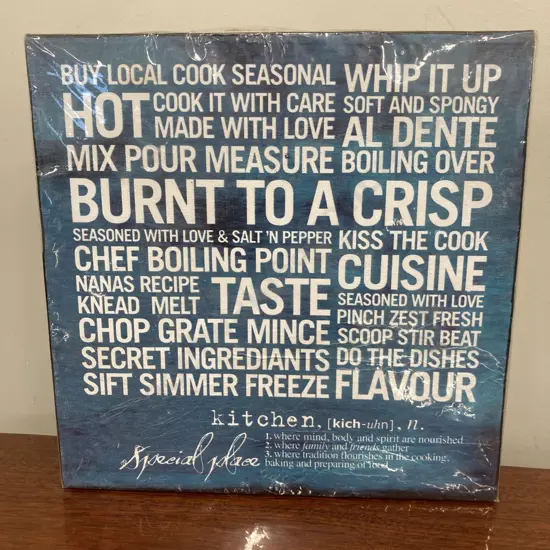 Kitchen Wall Art "Buy Local Cook Seasonal ..." New In Plastic, 30.5 x 30.5cm