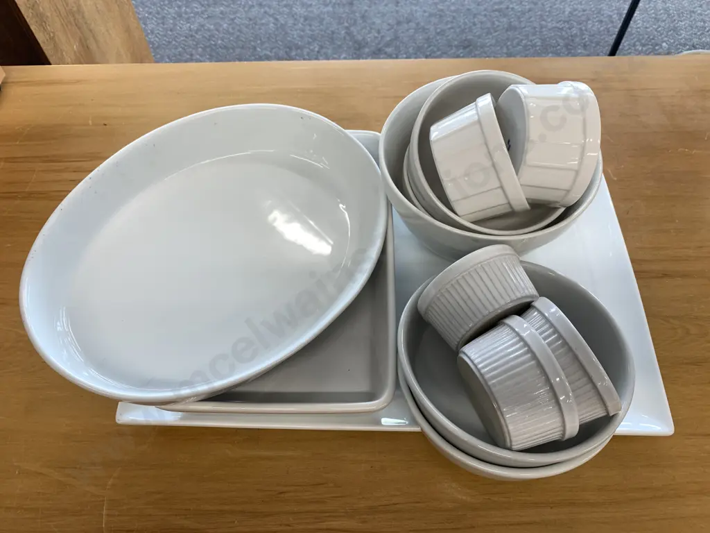 Large Assortment of White Platters, Baking Dishes, Bowls Etc Image 1++