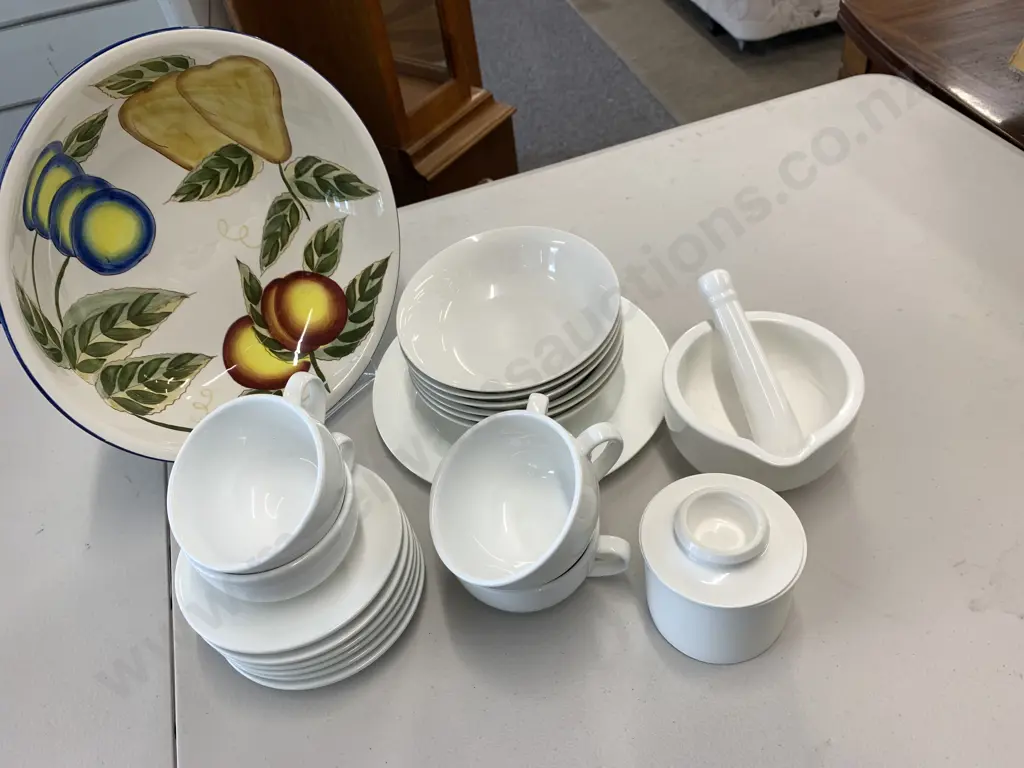 Selection of Maxwell Williams Including Mortar & Pestle, Cups & Saucers, Large Fruit Bowl Etc Image 1++