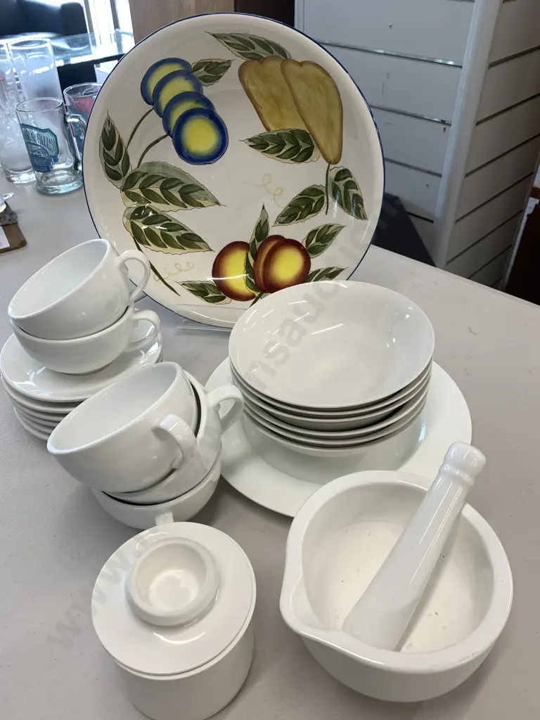 Selection of Maxwell Williams Including Mortar & Pestle, Cups & Saucers, Large Fruit Bowl Etc Image 1++