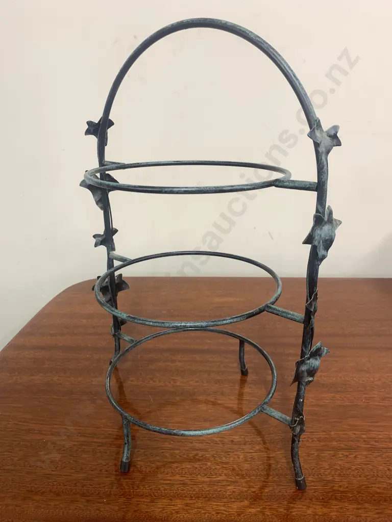Green Metal 3 Tier Plate Stands x 2 - 46 x 32 & 48 x 31cm Image 1++