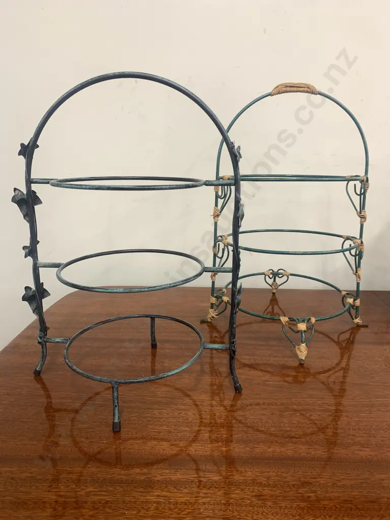 Green Metal 3 Tier Plate Stands x 2 - 46 x 32 & 48 x 31cm Image 1++