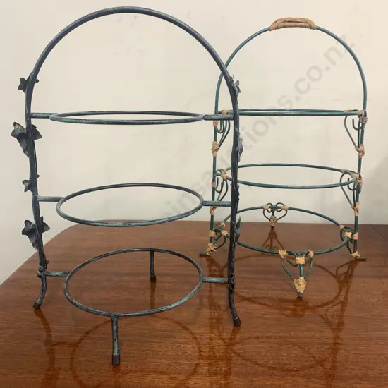 Green Metal 3 Tier Plate Stands x 2 - 46 x 32 & 48 x 31cm