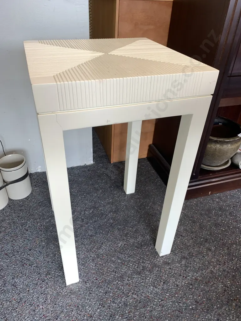 Cream Square Patterned Top Side Table, H60 W30 D30cm Image 1++