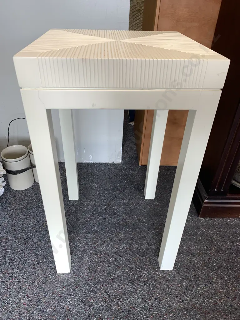 Cream Square Patterned Top Side Table, H60 W30 D30cm Image 1++