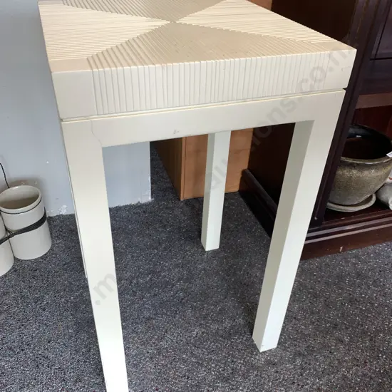 Cream Square Patterned Top Side Table, H60 W30 D30cm