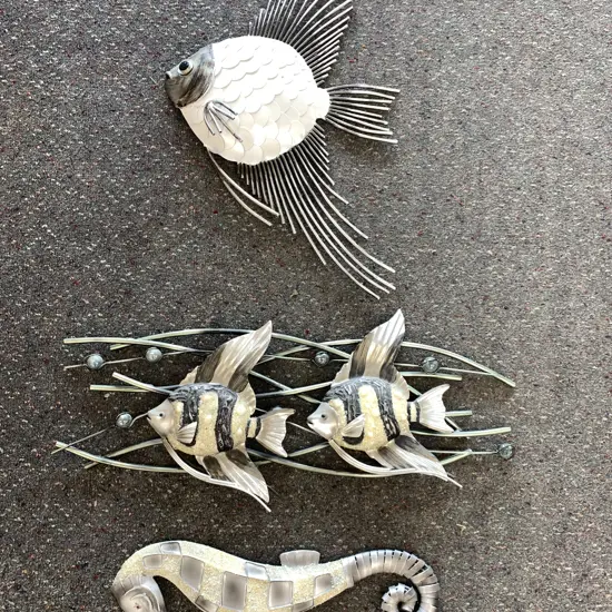 Assortment of Metal Fish Wall Plaques & a Sea Horse