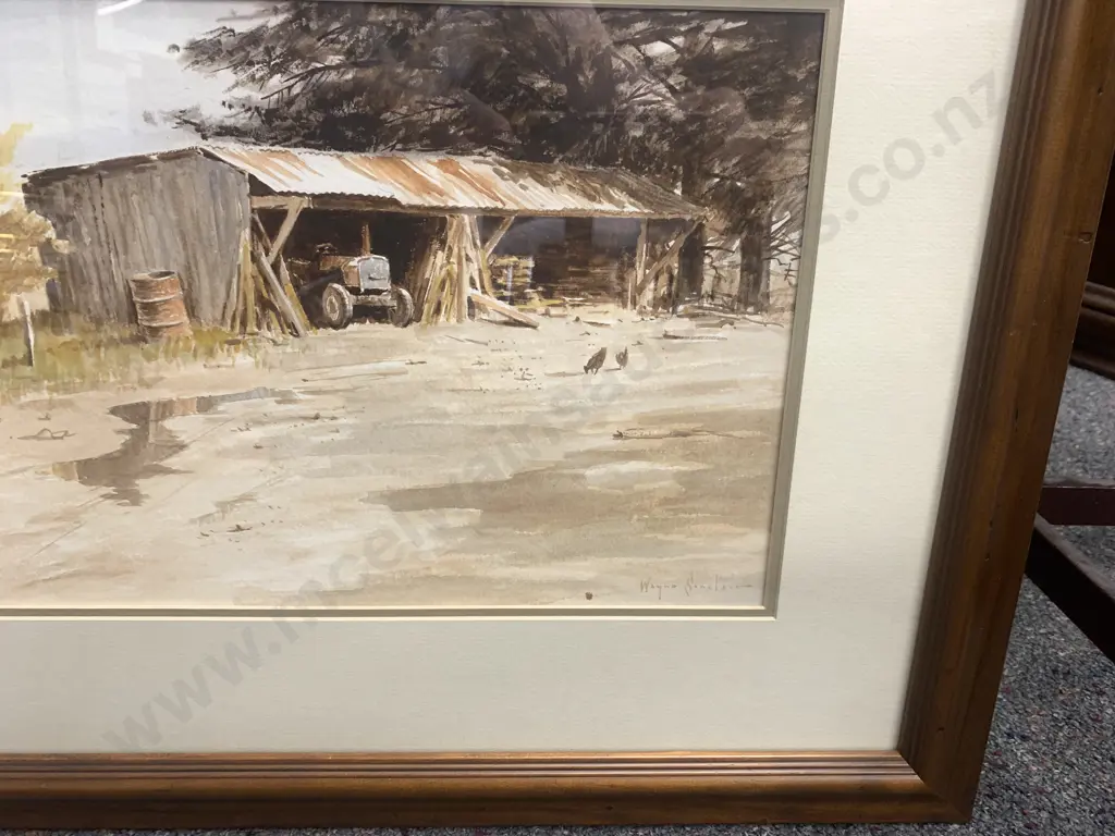Framed Original Artwork Titled Waikato Farm Shed by Wayne Sinclair, 49 x 62cm Image 1++