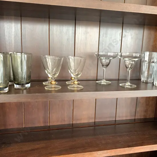 Shelf Lot of Assorted Vintage Glasses