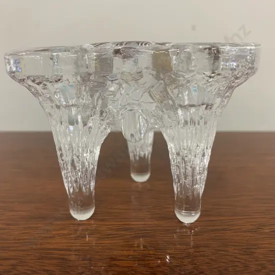 Vintage Kosta Boda Glass Icicle Three Candle Holder H7.5cm,D9.5cm