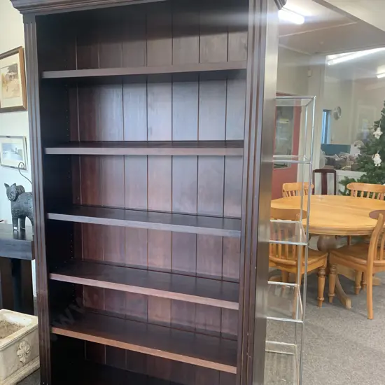 Dark Stain Wooden Bookcase, 4 Adjustable Shelves, Tongue & Groove Back, H200 W120 D35cm