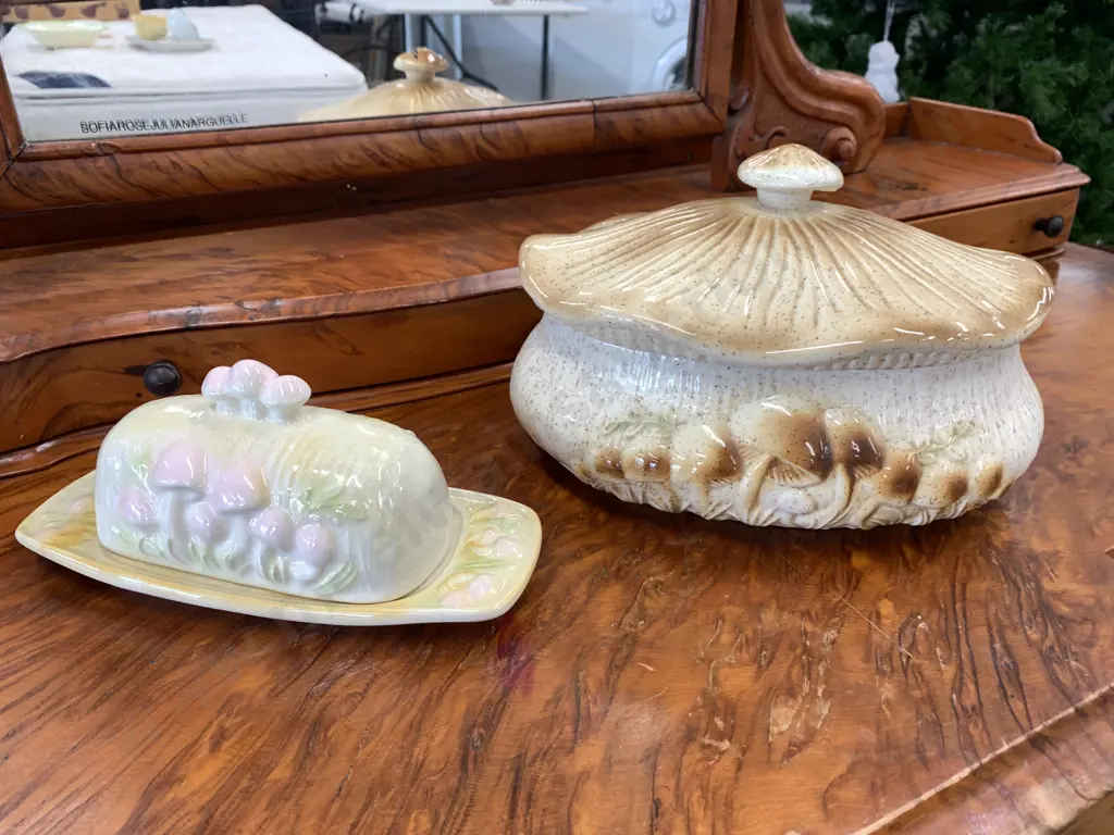 Retro Ceramic Casserole Mushroom Dish & Butter Dish Image 1++