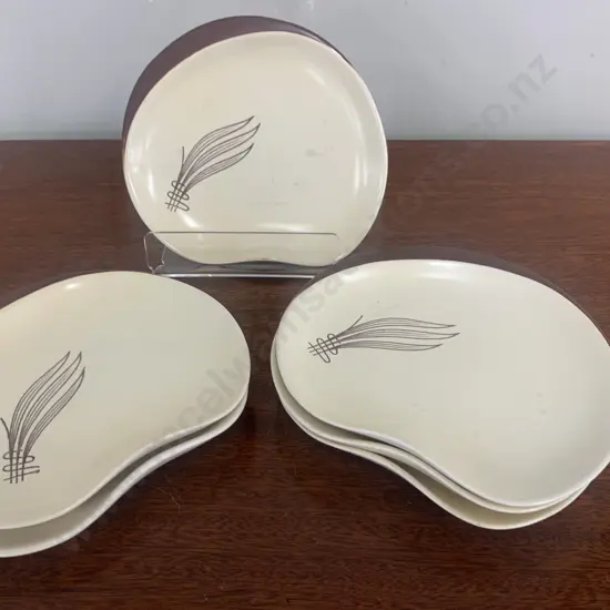 Rare Quirky Art Deco Handpainted Carlton Ware "Wind Swept " Entree Plates x6 Cream / Brown