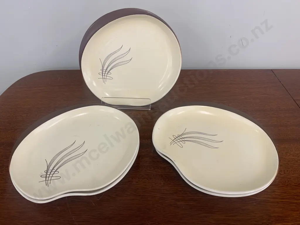 Rare Quirky Art Deco Handpainted Carlton Ware "Wind Swept" Dinner Plates x5 Brown& Cream Image 1++