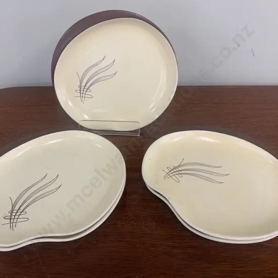 Rare Quirky Art Deco Handpainted Carlton Ware "Wind Swept" Dinner Plates x5 Brown& Cream